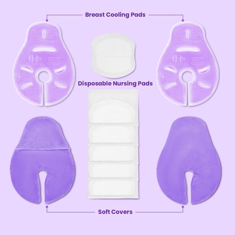 CONBELLA 2 Larger Breast Ice Packs with Soft Covers and 6 Breast Pads for Leaking Milk, Hot and Cold Breast Therapy Packs, Breastfeeding Essentials for Relief of Clogged Ducts, Nipple Pain, Engorgement - Image 4